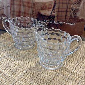 Vintage Fostoria American Glass Mini Cream and Sugar Set With Clear Cubist